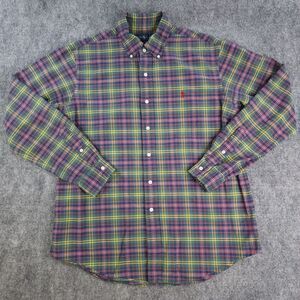 Ralph Lauren Shirt Large Custom Fit Long‎ Sleeve Button Down Green Plaid Pony